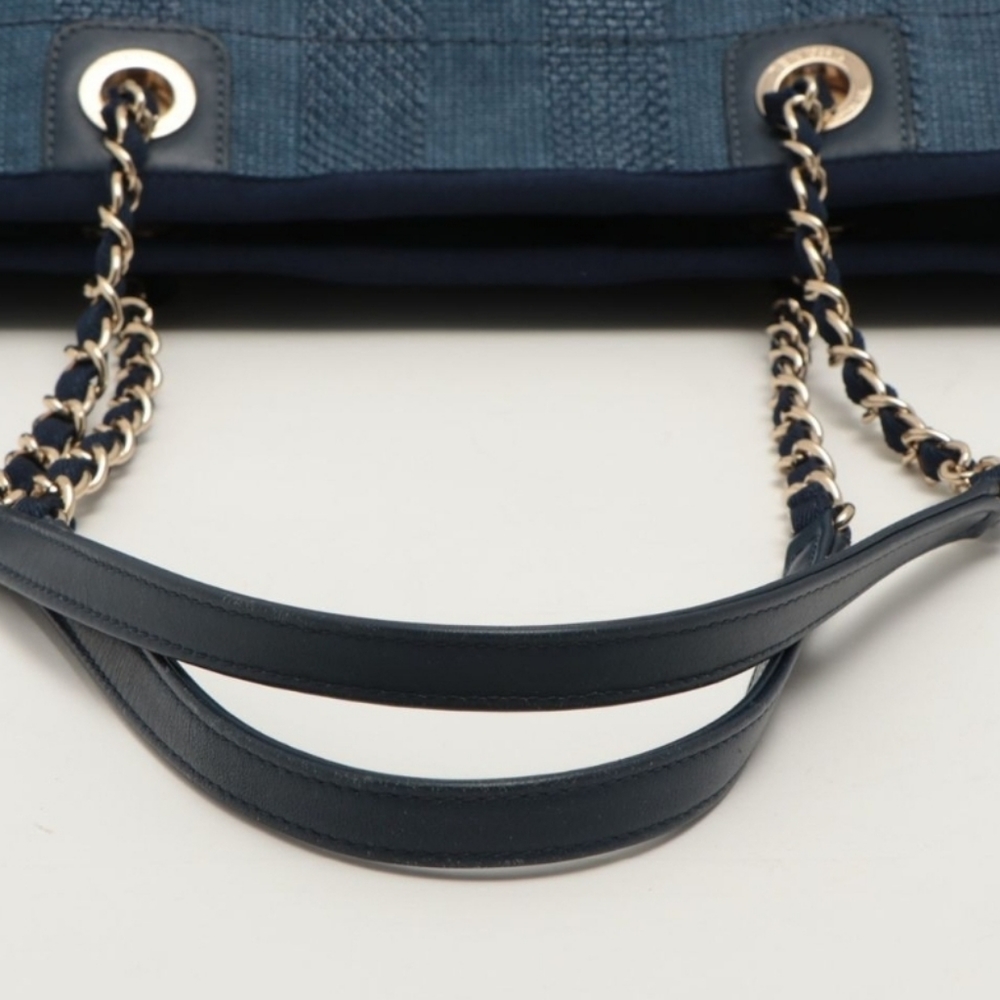Chanel Mixed Fibers Striped Small Deauville Tote Navy Blue - Picture 5 of 9